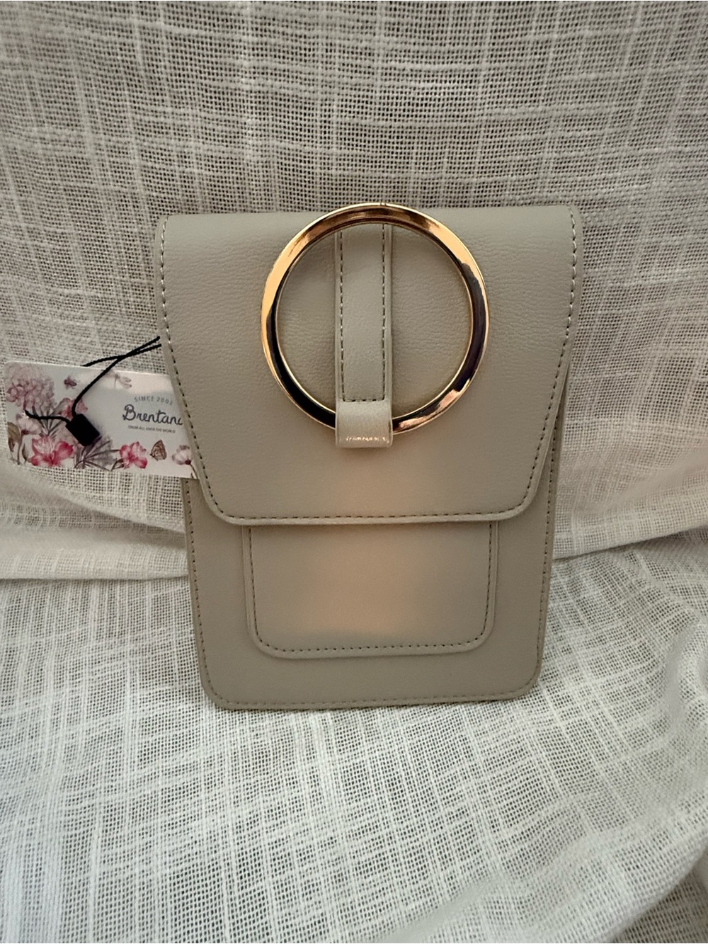 Beige Crossbody Bag with Gold Ring Accent